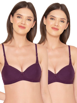 Groversons Paris Beauty Women's Pack of 2 Padded, Non-Wired, Seamless T-Shirt Bra (COMB25-Wine)
