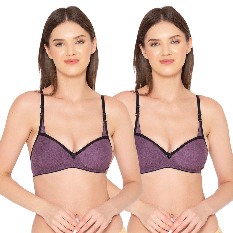 Groversons Paris Beauty Women's Pack of 2 Padded, Non-Wired, Seamless T-Shirt Bra (COMB32-WINE)