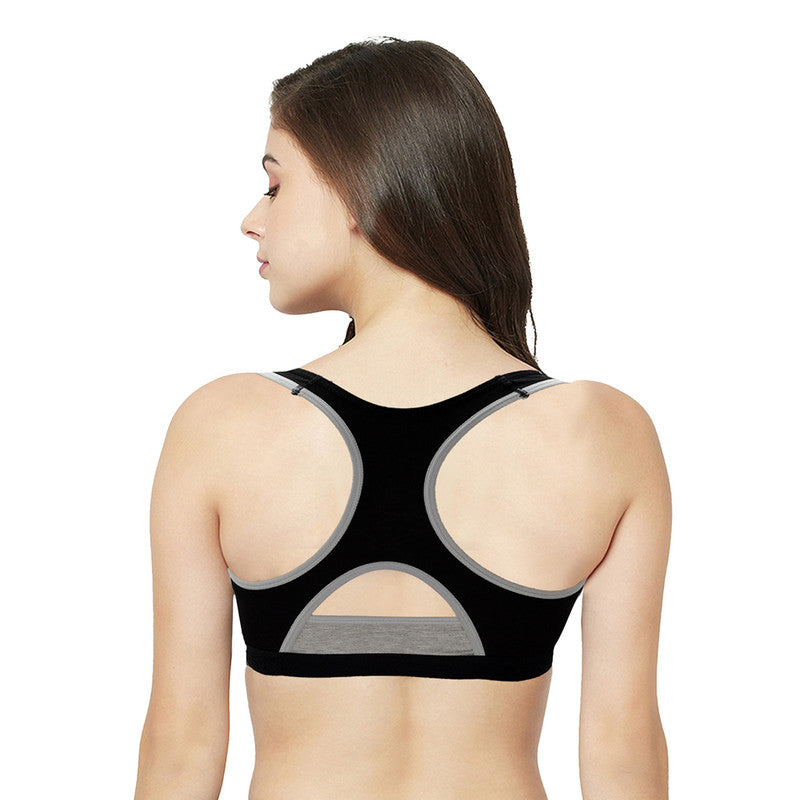 Groversons Paris Beauty Women's  Padded Non-Wired Racer Back Sports Bra (BR173-BLACK)