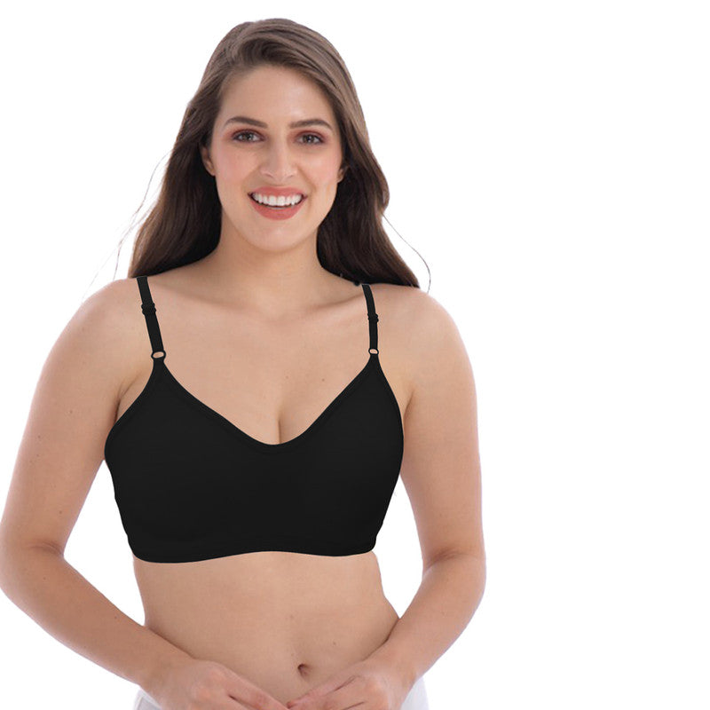 Groversons Paris Beauty Women's Non-Padded Non-Wired Seamed Full Coverage Sports Bra (BR166-BLACK)