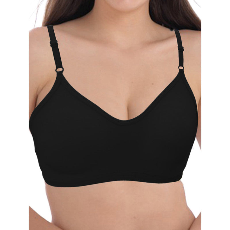 Groversons Paris Beauty Women's Non-Padded Non-Wired Seamed Full Coverage Sports Bra (BR166-BLACK)