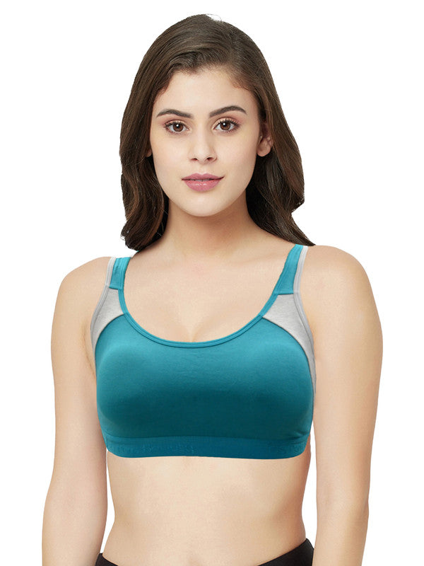 Groversons Paris Beauty Women's  Padded Non-Wired Racer Back Sports Bra (BR173-PEACOCK-BLUE)