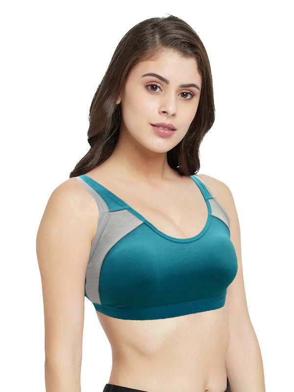 Groversons Paris Beauty Women's  Padded Non-Wired Racer Back Sports Bra (BR173-PEACOCK-BLUE)