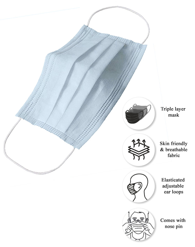 Triple Layer Non-Woven Disposable Masks – Pack of 100