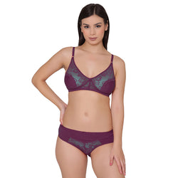 Groversons Paris Beauty Non-Padded Women’s lace bra and panty set (BP181-Purple)